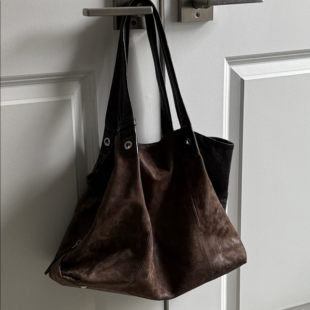 Furla brown leather interior plaque handbag